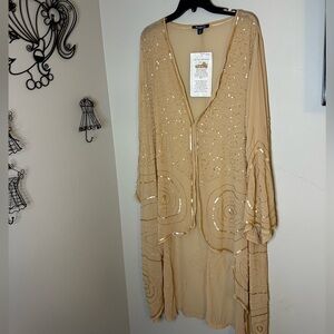 Roaman's Beige Sequin & Beaded Sheer Cardigan Womens size 24